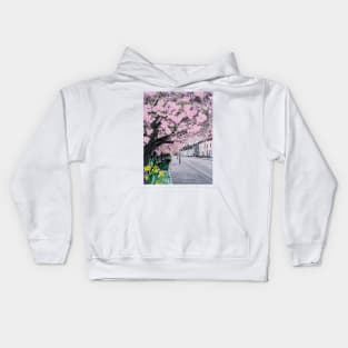 Cherry Blossom on Crown Street Painting Kids Hoodie